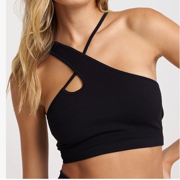 NWT Spiritual Gangster Kaci Asymmetric Seamless Crop M Black - Picture 1 of 7
